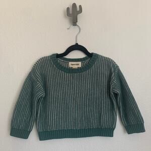 NEW Open Edit Organic Cotton Green White Striped Knit Sweater